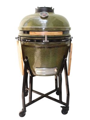 Κεραμική ψησταριά Kamado 23 ιντσών εξωτερικού χώρου κάρβουνο Τροπικό Πράσινο Χρώμα 59 εκ. Με καρότσι και τραπεζάκια
