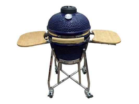 Κεραμικό 18 ιντσών Kamado Grill Μπλε Χρώμα 48cm Με Καρότσι και Τραπεζάκια