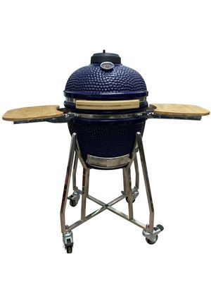 Κεραμικό 18 ιντσών Kamado Grill Μπλε Χρώμα 48cm Με Καρότσι και Τραπεζάκια