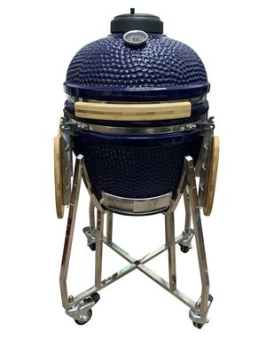 Κεραμικό 18 ιντσών Kamado Grill Μπλε Χρώμα 48cm Με Καρότσι και Τραπεζάκια