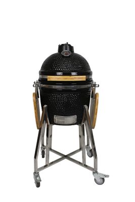 Κεραμικό 16 ιντσών Kamado Grill Ανθρακούχο Μαύρο Χρώμα 40cm Με Καρότσι και Τραπεζάκια