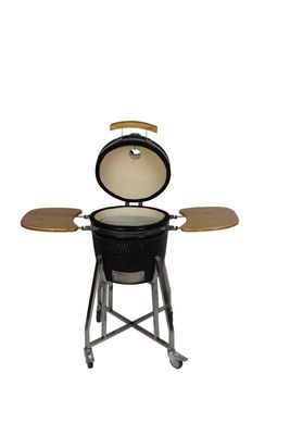Κεραμικό 16 ιντσών Kamado Grill Ανθρακούχο Μαύρο Χρώμα 40cm Με Καρότσι και Τραπεζάκια