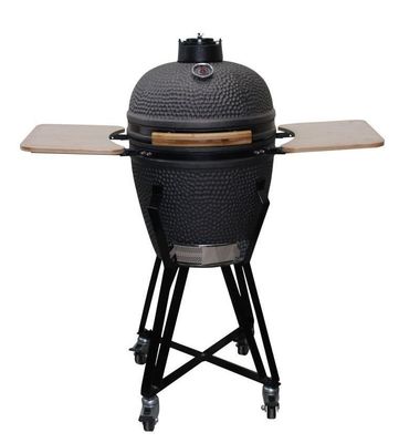Κεραμικό 20 ιντσών Kamado Grill Ψησταριά κάρβουνο Ματ Μαύρο Χρώμα 51cm Με Καρότσι και Τραπεζάκια