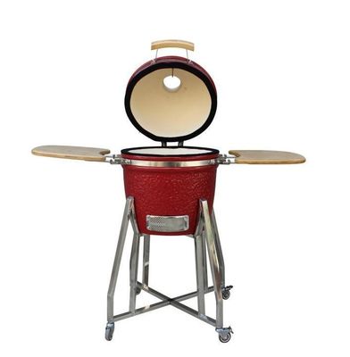 Kamado 15 ιντσών κάρβουνο Κεραμικό Καπνιστή Κόκκινο Χρώμα 39cm Με Καρότσι και Τραπεζάκια
