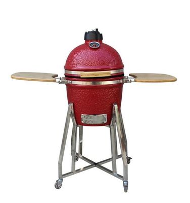 Kamado 15 ιντσών κάρβουνο Κεραμικό Καπνιστή Κόκκινο Χρώμα 39cm Με Καρότσι και Τραπεζάκια