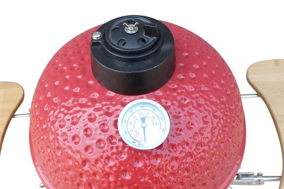 Ανοξείδωτο Κεραμικό 15 ιντσών Kamado Grill Κόκκινο 39cm Με Καρότσι και Τραπεζάκια