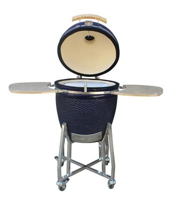 Κεραμικό 22 ιντσών Kamado Grill Outdoor Charcoal Navy Χρώμα 57cm Με Καρότσι και Τραπεζάκια