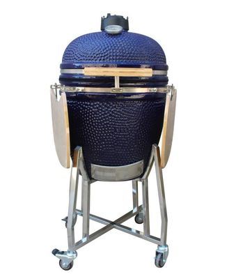 Κεραμικό 22 ιντσών Kamado Grill Outdoor Charcoal Navy Χρώμα 57cm Με Καρότσι και Τραπεζάκια