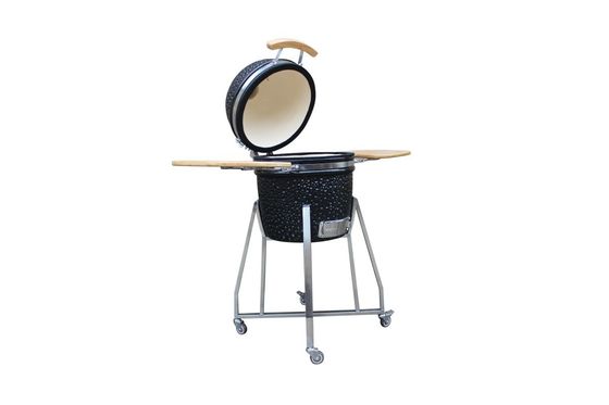 Εξωτερική Γυαλιστερή Μαύρο Χρώμα 15 Kamado Style Ceramic Grill 39cm Με Καρότσι και Τραπεζάκια