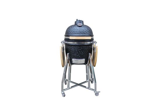 Εξωτερική Γυαλιστερή Μαύρο Χρώμα 15 Kamado Style Ceramic Grill 39cm Με Καρότσι και Τραπεζάκια