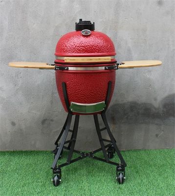 Royal Red Color 44cm Κεραμική Γκριλ Kamado 17 ιντσών με καρότσι και τραπεζάκια
